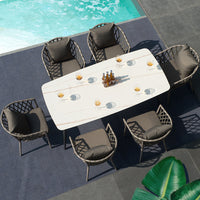 Outdoor Wicker Dining Set with Stone Slab Table, Balcony Patio Furniture