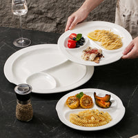 Ceramic Divided Dinner Plate, Swirl Design, 3-Compartment, for Restaurant, Hotel, or Home Use