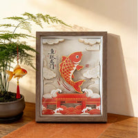 3D Paper Carving Art Frame - Koi Leaping Dragon Gate - Inspirational Desk Decor for Students & Graduates