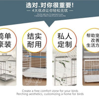 Stainless Steel Villa Bird Cage for Parrots, Peonies, Cockatiels, Mynah Birds, Anti-splash, Stainless Steel + PC Material