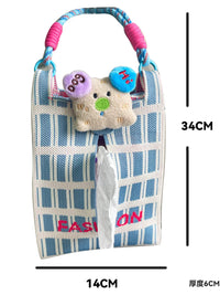 Car Seat Back Tissue Holder with Cute Plush Doll Decor, Hanging Storage Bag for Vehicle