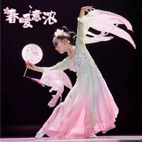 Girls' Classical Dance Performance Costume Hanfu Style with Fan