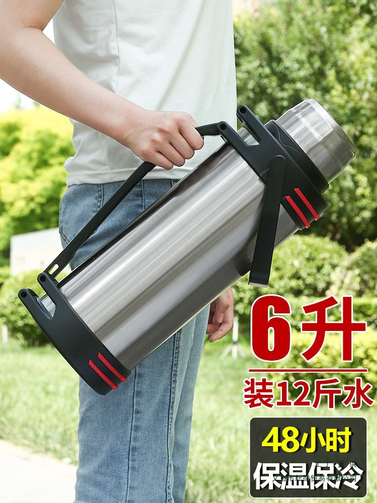 Large Capacity 304 Stainless Steel Insulated Water Bottle with Strap and Bowl for Outdoor, Car, and Home Use