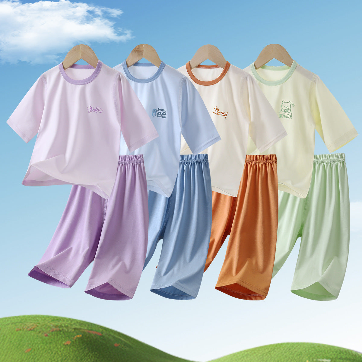 Yishimei Tencel Lyocell Kids' 3/4 Sleeve Pajama Set for Summer