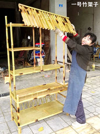 Natural Bamboo Display Shelf for Teahouse Restaurant Bar Counter Home Partition Movable Rack