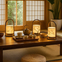 Song Dynasty Aesthetic Hand-Painted Fabric Lantern Table Lamp for Bedroom Bedside Decor