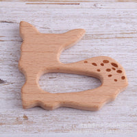 Beech Wood Animal Teether for Babies and Toddlers, Chewing Toy and Decorative Accessory