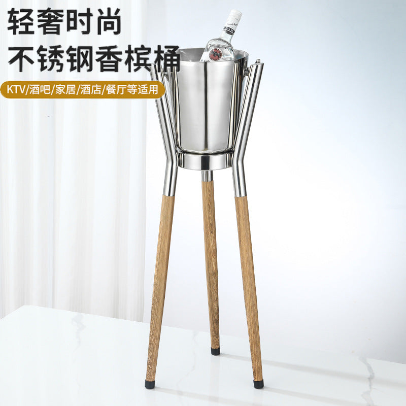 Stainless Steel Champagne Ice Bucket with Stand, Wine and Beer Chiller for Bar and Commercial Use
