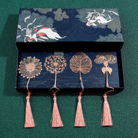 Vintage Metal Leaf Bookmark with Tassel - Hollowed Plant Vein Design for Books, Gifts