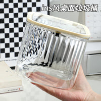 Multifunctional Desktop Press-Type Trash Can with Transparent Cosmetic Storage