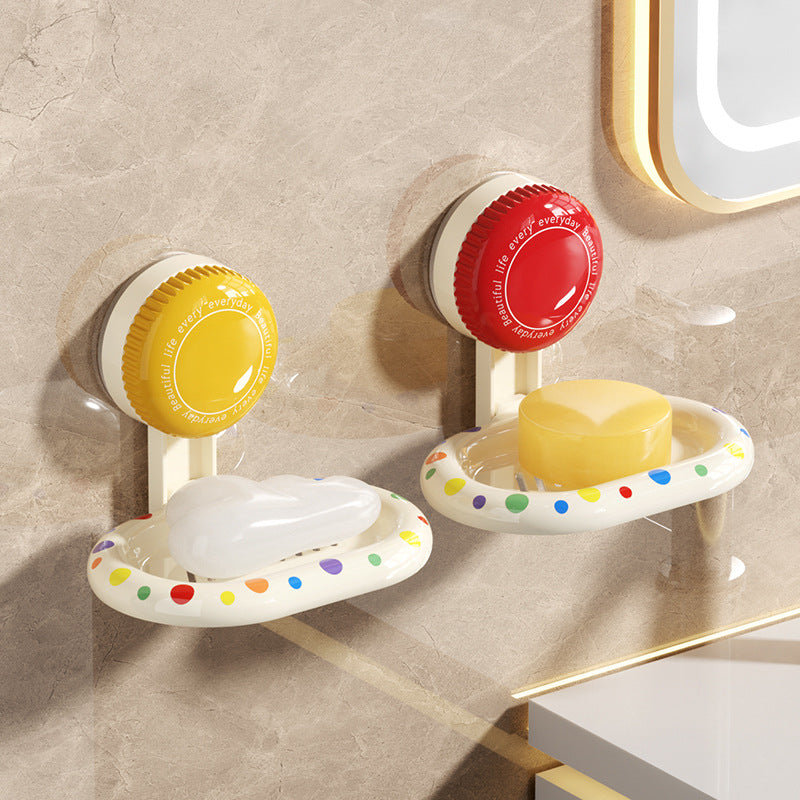 Polka Dot Wall-Mounted Soap Dish with Suction Cup, Drainable, No-Drill Installation