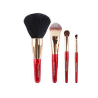 HappyMakeup 4-Piece Portable Gold & Red Makeup Brush Set with Soft Bristles