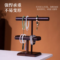 Solid Wood Double Bar Jewelry Organizer Stand for Necklaces Bracelets Watches