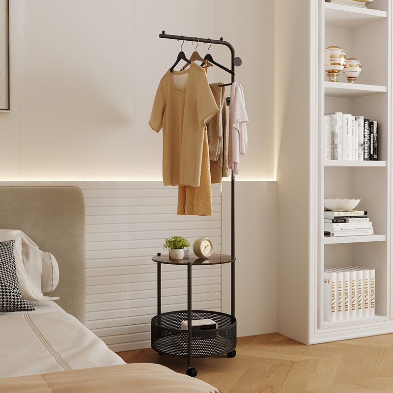 Floor-Standing Garment Rack with Integrated Bedside Cabinet, Movable Clothes Organizer