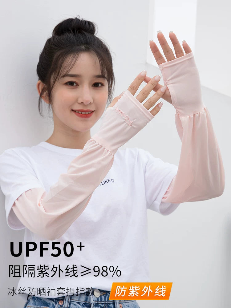 Ice Silk UV Protection Arm Sleeves for Driving and Cycling