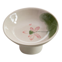 Blue and White Ceramic Pedestal Dessert Plate for Tea Snacks and Dried Fruits