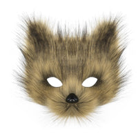 Faux Fur Fox Mask Fluffy Tail Leather Collar Set for Halloween Cosplay Party