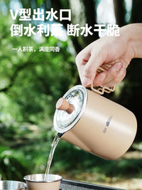 Portable Stainless Steel Tea Set with Teapot, 6 Cups, and Storage Bag for Outdoor Camping Travel