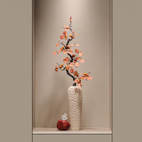 Luxury Rotating Stone Pattern Vase Ornament with Faux Flowers for Living Room Entrance Decor