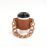 Detachable Chain PU Leather Cup Sleeve for Portable Coffee and Tea Cups, Anti-Scald Insulated Protector