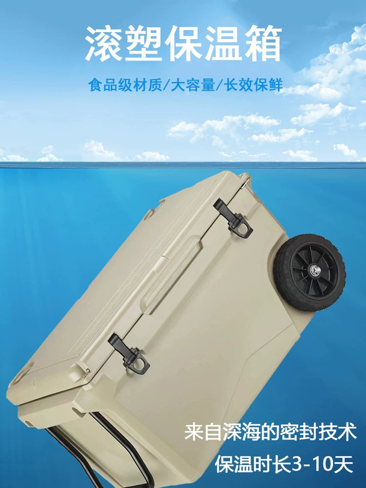 Rotomolded Insulated Cooler Box with Wheels and Handle for Outdoor Fishing Travel