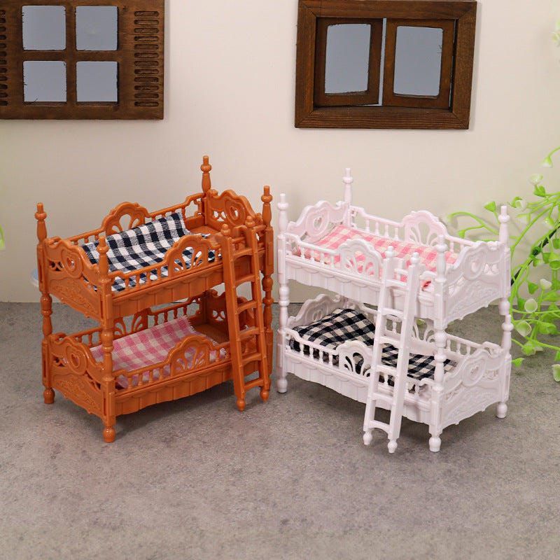 Dollhouse Bunk Bed Furniture Set for Girls, Pretend Play Bedroom Scene Toy