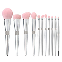 Silver Diamond-Embellished Makeup Brush Set for Beginners - Soft Bristle Blush, Eyeshadow, and Contour Brushes