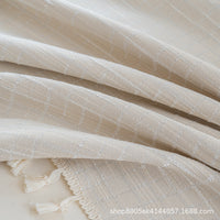 Japanese Art Style Striped Cotton Linen Hollow Tablecloth Tea Cover Cloth Square Solid Color Elegant