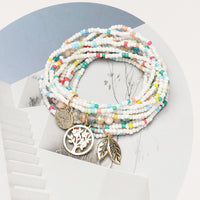 Bohemian Handmade Multi-layer Seed Bead Tree of Life Pendant Stretch Bracelet Set