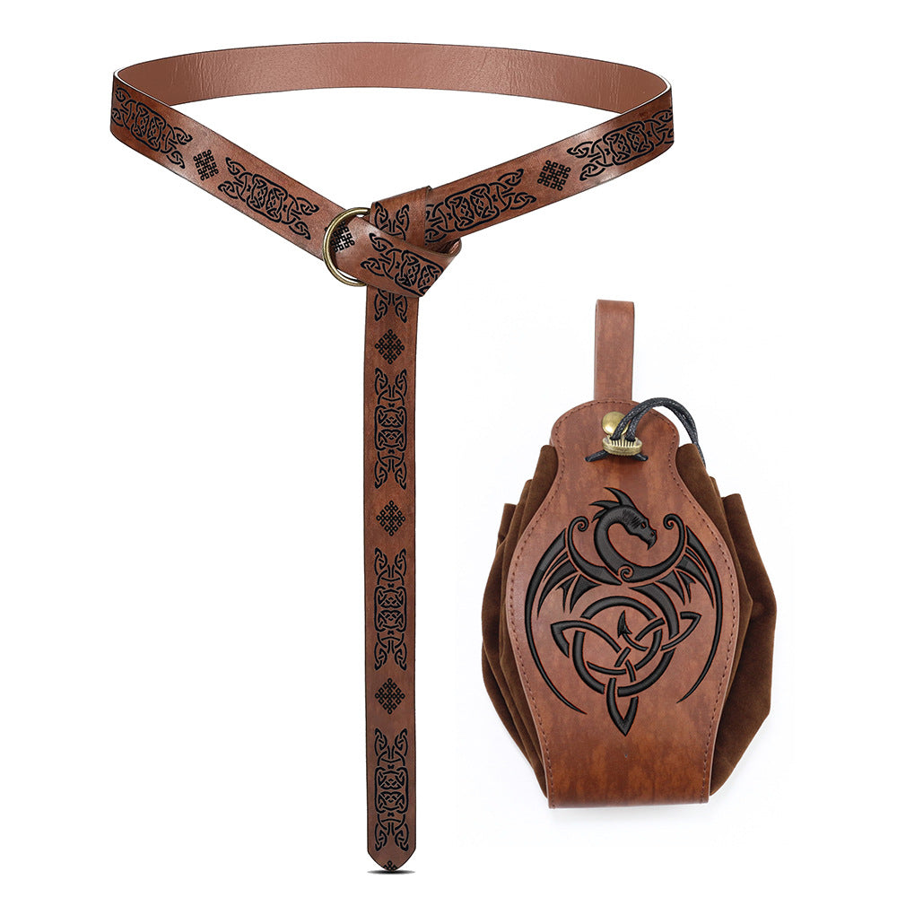 Medieval Renaissance Costume Accessories Set with Belt, Bracers, and Potion Bottle Prop