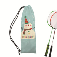 Christmas Illustration Badminton Racket Drawstring Shoulder Bag