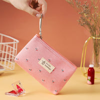 Korean Style Floral Canvas Cosmetic Bag with Zipper, Portable Mini Pouch for Travel and Daily Use