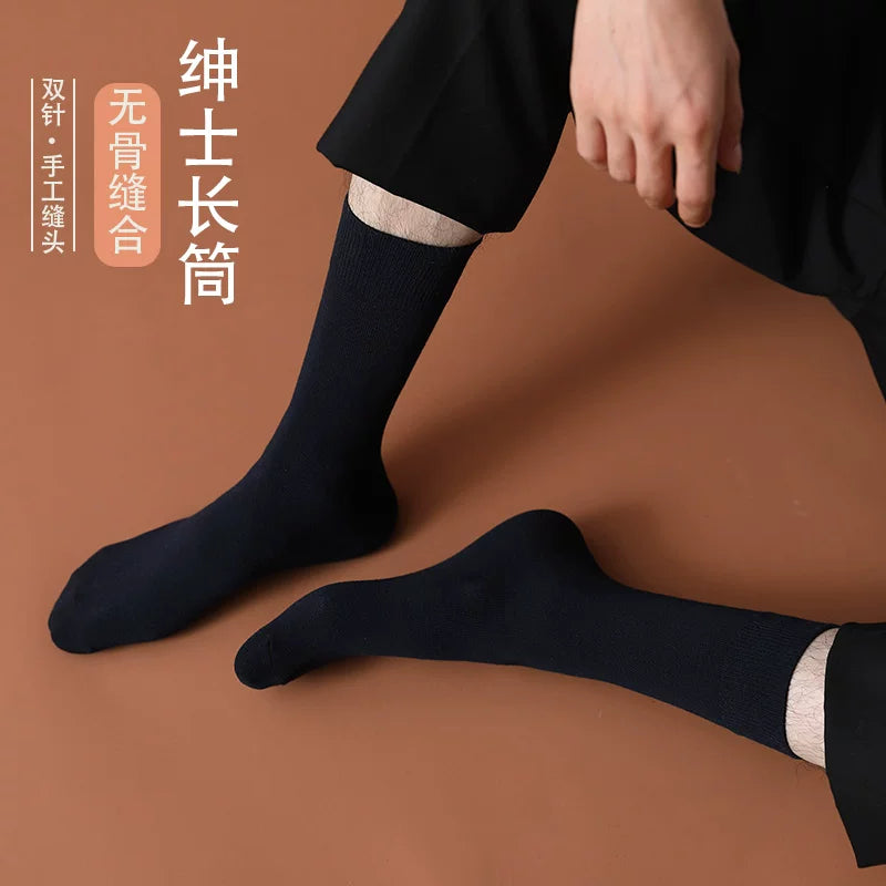 Men's Business Dress Mid-Calf Cotton Socks Odor-Resistant for Suit Shoes
