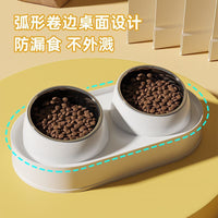 Elevated Ceramic Pet Bowls with Stand for Cats and Small Dogs, Tilted Design for Neck Protection, Anti-Spill Food and Water Dish