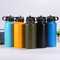 Stainless Steel Vacuum Insulated Water Bottle with Handle or Straw Lid, Large Capacity for Outdoor Sports and Travel