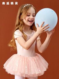 Girls' Short Sleeve Ballet Dance Leotard with Tulle Skirt for Practice and Performance