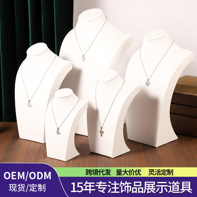 Luxury Necklace Display Stand H-Type White Leatherette Jewelry Organizer for Pendants and Necklaces