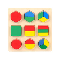 Wooden Geometric Fraction Puzzle Board Montessori Educational Toy for Kids