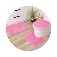 Washable Nordic Faux Lamb Wool Shaggy Rug U-Shaped Bathroom Mat Toilet Three-Piece Set