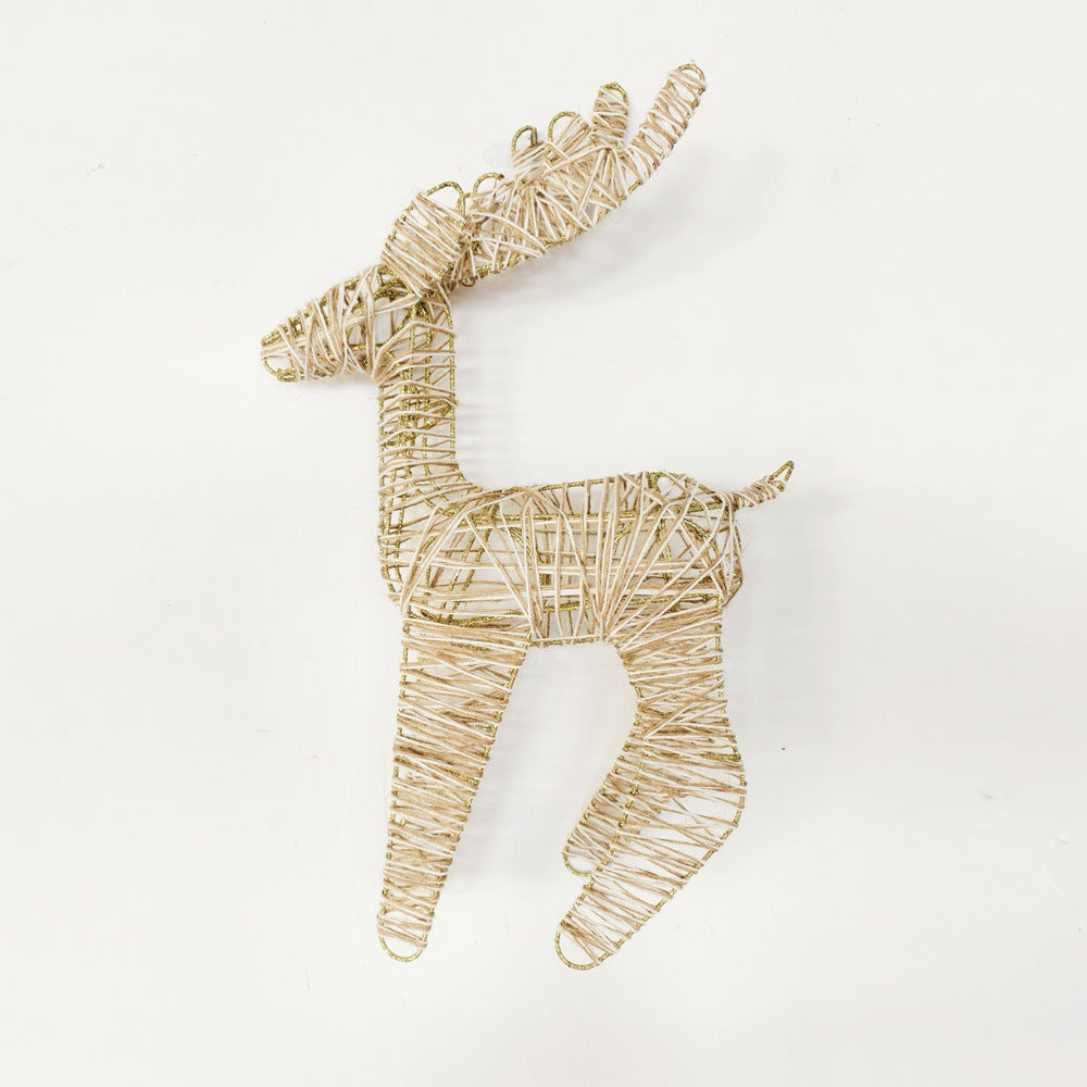Christmas Reindeer Scene Ornament with LED Lights, Desktop Window Display Decoration