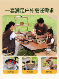 Portable Non-Stick Camping Cookware Set with Kettle and Frying Pan