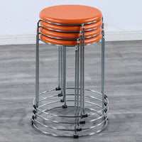 Stackable Solid Wood Round Stool with Reinforced Iron Frame for Home, Dining, Dorm