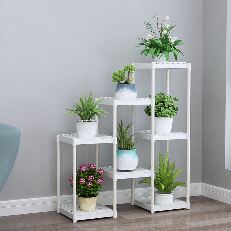 Multi-Tier Plastic Plant Stand for Indoor/Outdoor Use, Thickened Floor-Standing Flower Pot Rack
