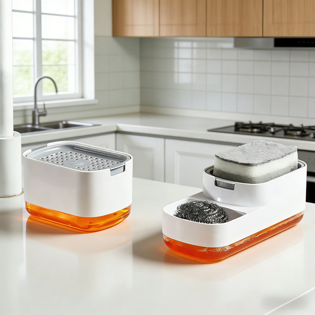 Press-Type Soap Dispenser with Sponge Holder for Kitchen Sink