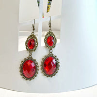 Gothic Ruby Teardrop Lace Necklace & Earrings Set for Halloween