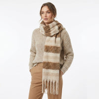 Mohair Blend Striped Scarf for Women, Korean Style Warm Thick Shawl for Spring Autumn