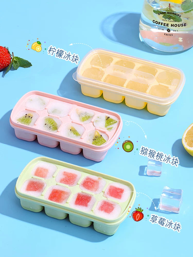 Silicone Ice Cube Tray with Lid, Easy Release Ice Maker Mold for Freezer, Soft Bottom Ice Box for Homemade Ice Cream