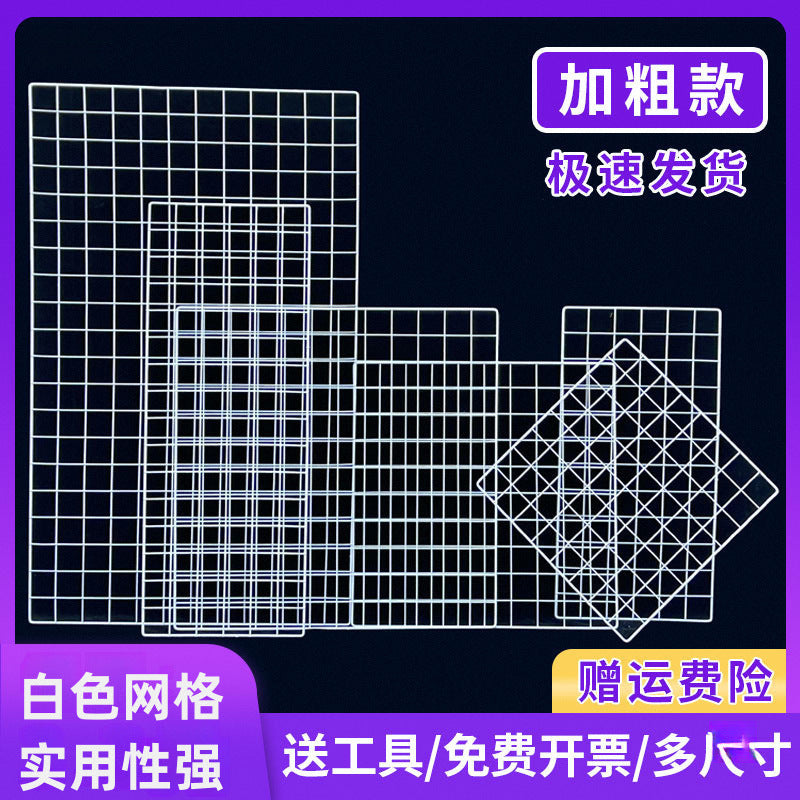 White Grid Panel Wall Display Rack for Photos and Shelves