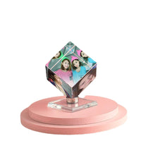 Personalized Rotating Crystal Photo Cube with LED Base, Custom 3-Photo Display for Desktop Decor