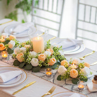 Rose Eucalyptus Leaf Candle Holder Ring Wreath Handmade Floral Garland for Tabletop Decoration